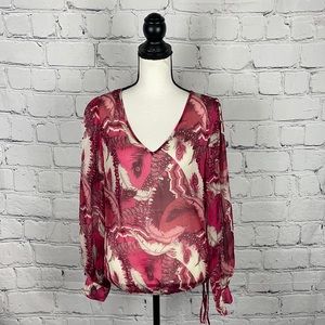 NWOT Lucky Brand Feather Design Sheer Blouse M